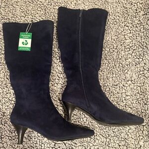Navy Suede Knee-High Boots